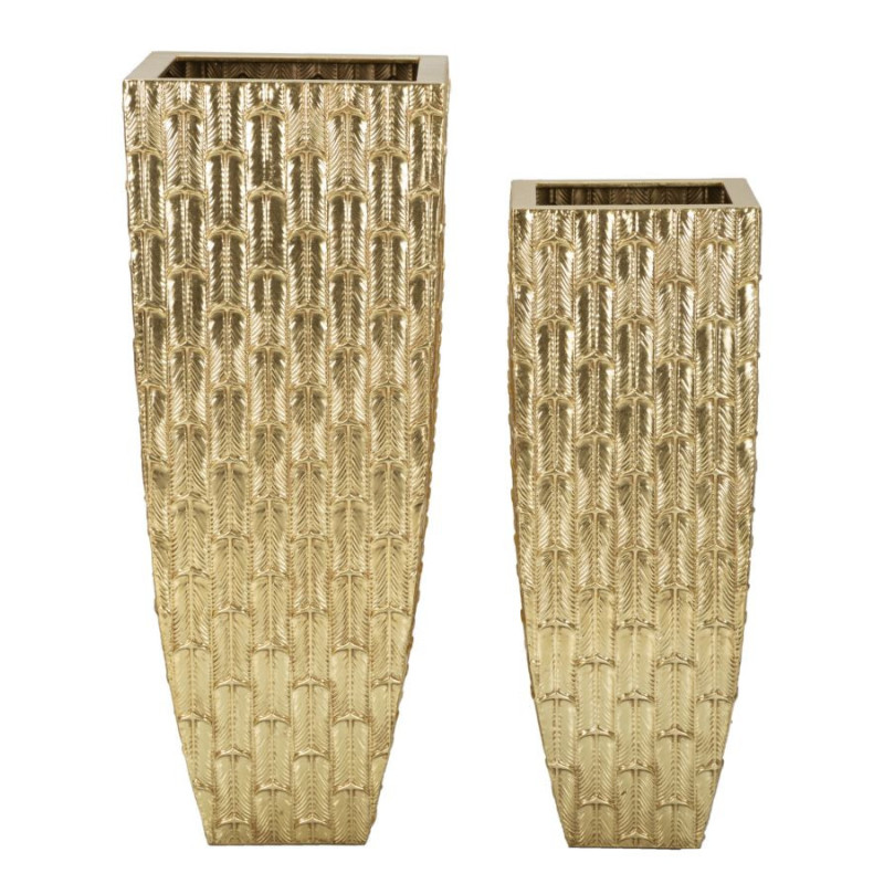 Grand Vase déco haut moderne XXL Carré en Métal Doré Gliss Coppia (Lot de 2) 