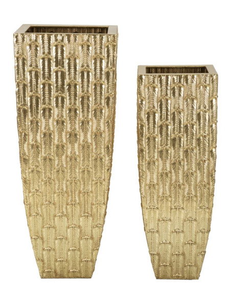 Grand Vase déco haut moderne XXL Carré en Métal Doré Gliss Coppia (Lot de 2) 
