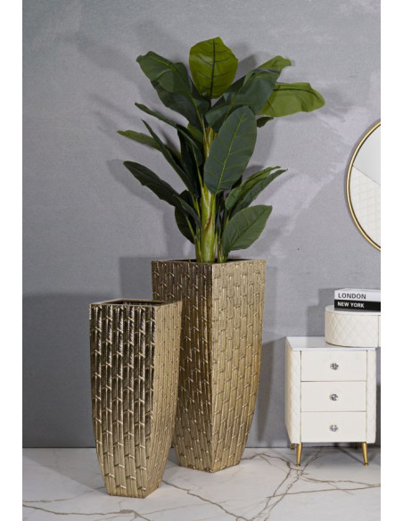 Grand Vase déco haut moderne XXL Carré en Métal Doré Gliss Coppia (Lot de 2) 