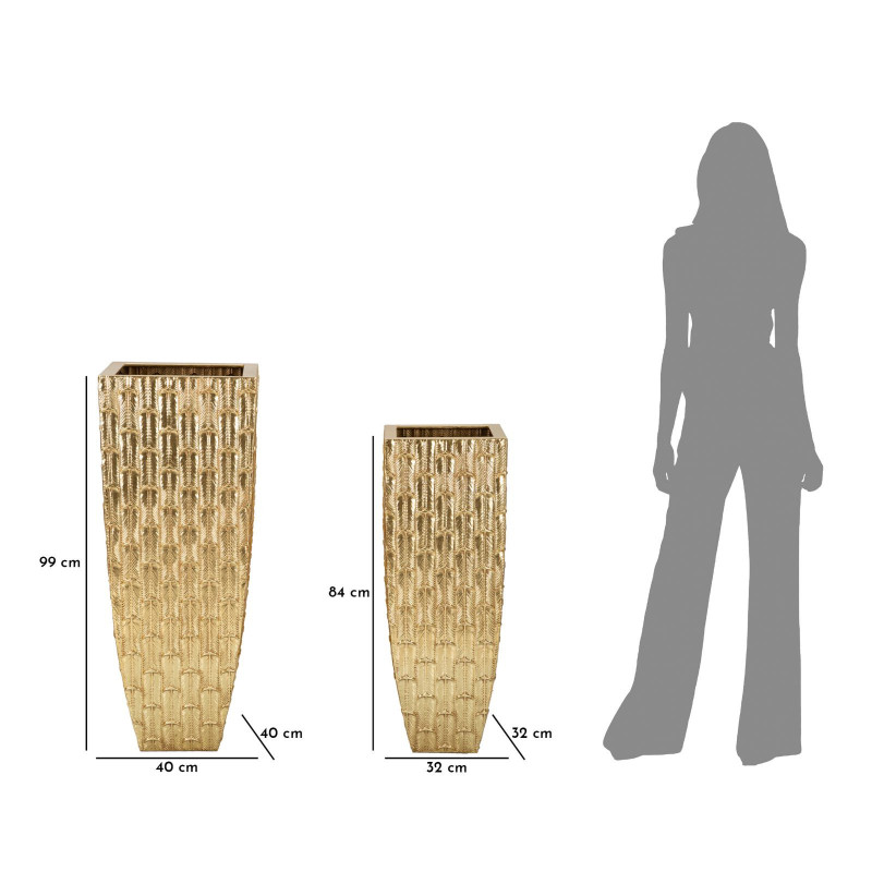 Grand Vase déco haut moderne XXL Carré en Métal Doré Gliss Coppia (Lot de 2) 