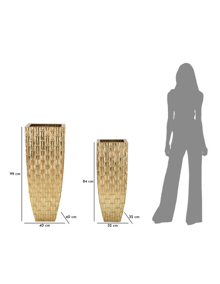 Grand Vase déco haut moderne XXL Carré en Métal Doré Gliss Coppia (Lot de 2) 