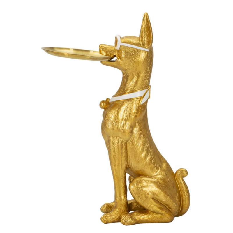 Statue déco moderne Dobermann avec plateau Hauteur 74 cm en Résine Métal Doré Blanc Pit 