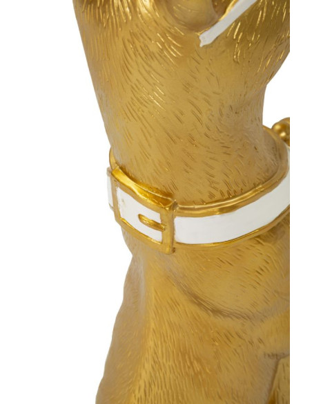 Statue déco moderne Dobermann avec plateau Hauteur 74 cm en Résine Métal Doré Blanc Pit 