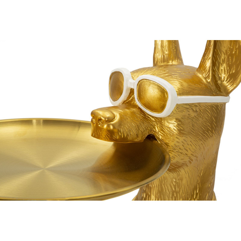 Statue déco moderne Dobermann avec plateau Hauteur 74 cm en Résine Métal Doré Blanc Pit 