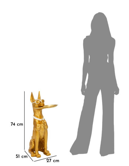 Statue déco moderne Dobermann avec plateau Hauteur 74 cm en Résine Métal Doré Blanc Pit 