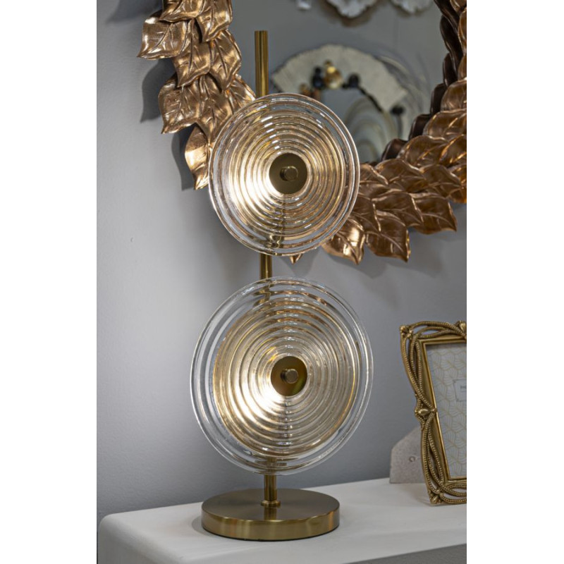 Grande Lampe à poser moderne chic Hauteur 63 cm en Verre Semi-transparent Ambré Métal Doré Venice 