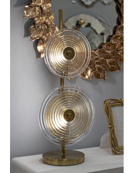 Grande Lampe à poser moderne chic Hauteur 63 cm en Verre Semi-transparent Ambré Métal Doré Venice 