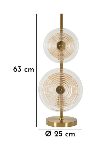 Grande Lampe à poser moderne chic Hauteur 63 cm en Verre Semi-transparent Ambré Métal Doré Venice 