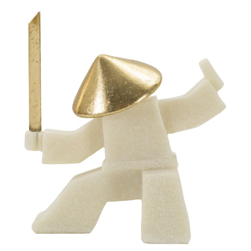 Statuette déco moderne Samouraï Kamae Hauteur 18 cm en Résine Blanc Effet quartz Métal Doré Oda 