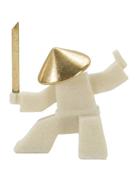 Statuette déco moderne Samouraï Kamae Hauteur 18 cm en Résine Blanc Effet quartz Métal Doré Oda 