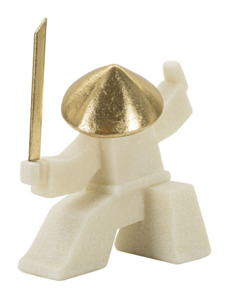 Statuette déco moderne Samouraï Kamae Hauteur 18 cm en Résine Blanc Effet quartz Métal Doré Oda 