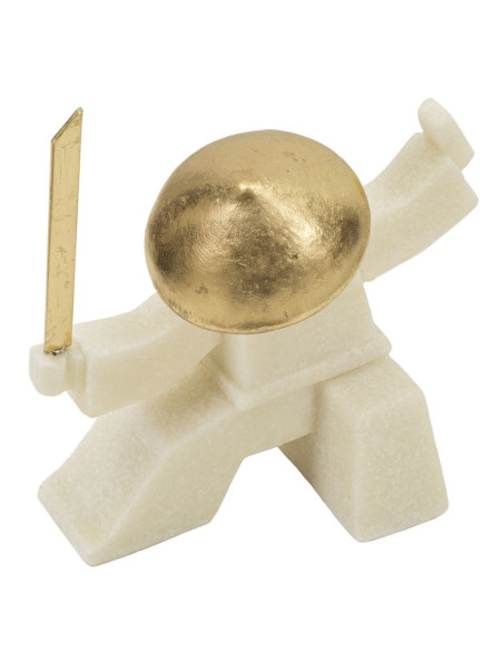 Statuette déco moderne Samouraï Kamae Hauteur 18 cm en Résine Blanc Effet quartz Métal Doré Oda 