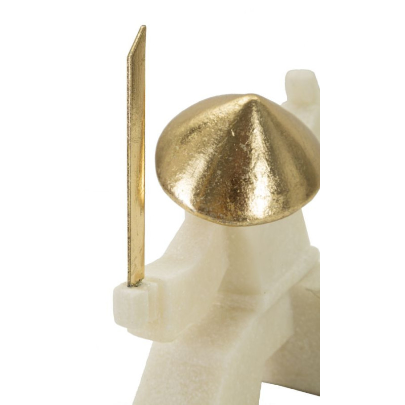 Statuette déco moderne Samouraï Kamae Hauteur 18 cm en Résine Blanc Effet quartz Métal Doré Oda 