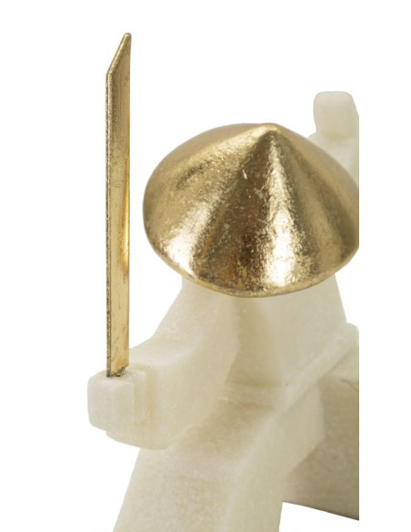 Statuette déco moderne Samouraï Kamae Hauteur 18 cm en Résine Blanc Effet quartz Métal Doré Oda 