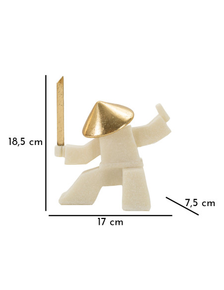 Statuette déco moderne Samouraï Kamae Hauteur 18 cm en Résine Blanc Effet quartz Métal Doré Oda 