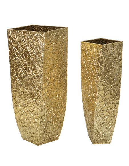 Grand Vase déco haut moderne Carré en Métal Doré Squer Coppia (Lot de 2) 