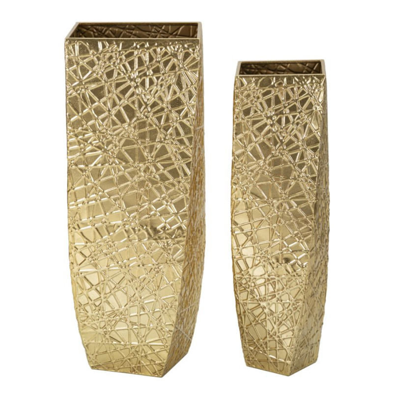 Grand Vase déco haut moderne Carré en Métal Doré Squer Coppia (Lot de 2) 