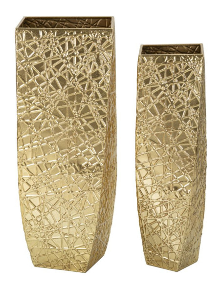 Grand Vase déco haut moderne Carré en Métal Doré Squer Coppia (Lot de 2) 