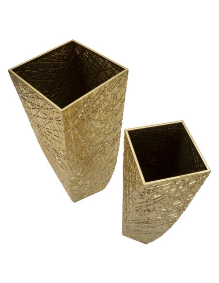 Grand Vase déco haut moderne Carré en Métal Doré Squer Coppia (Lot de 2) 