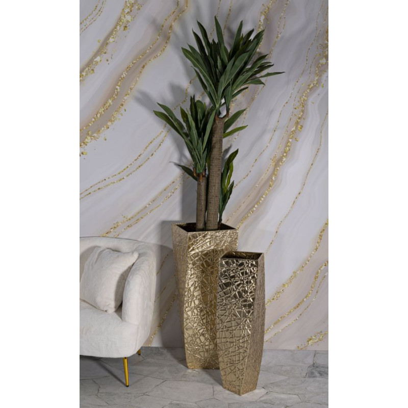 Grand Vase déco haut moderne Carré en Métal Doré Squer Coppia (Lot de 2) 