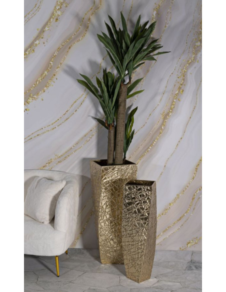 Grand Vase déco haut moderne Carré en Métal Doré Squer Coppia (Lot de 2) 