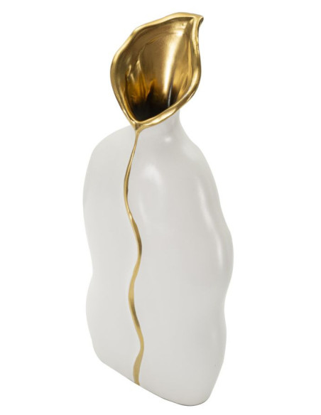Vase original moderne Plat Hauteur 40 cm en Céramique Blanc Doré Uma 