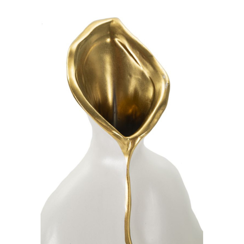 Vase original moderne Plat Hauteur 40 cm en Céramique Blanc Doré Uma 