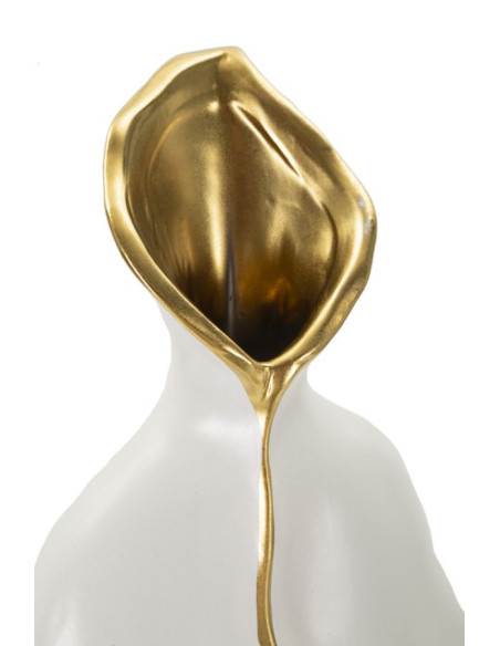 Vase original moderne Plat Hauteur 40 cm en Céramique Blanc Doré Uma 