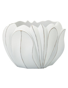 Grand Cache-pot moderne Rond Diamètre 34 cm en Résine Blanc Patiné Motif feuilles Gardy 