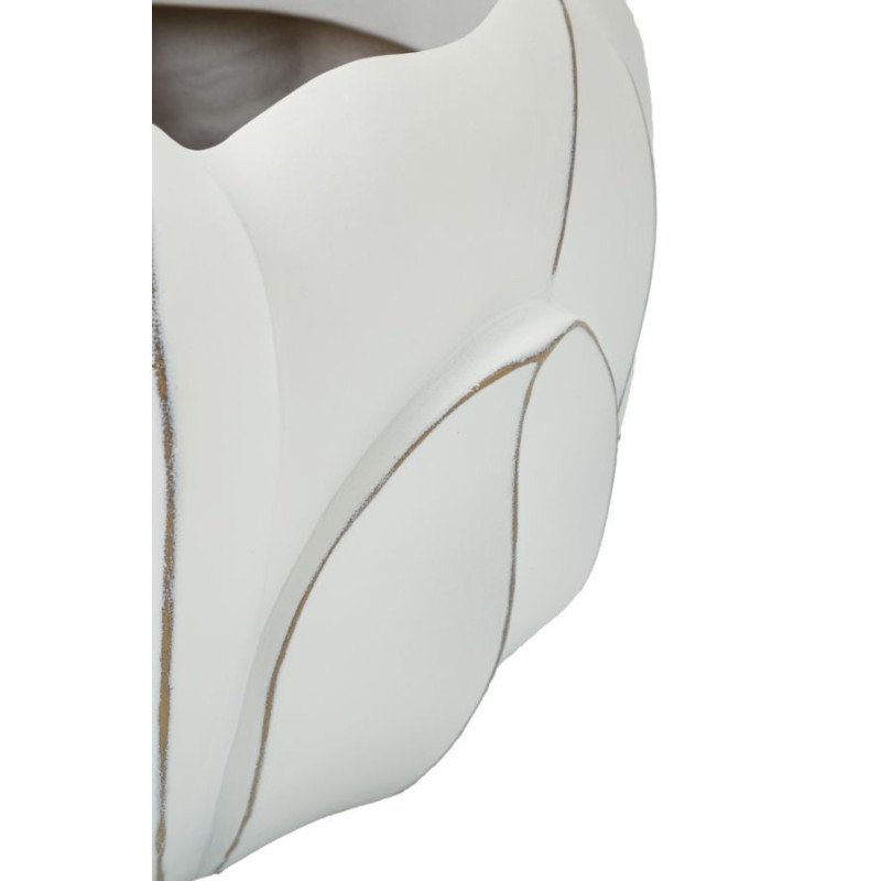 Grand Cache-pot moderne Rond Diamètre 34 cm en Résine Blanc Patiné Motif feuilles Gardy 