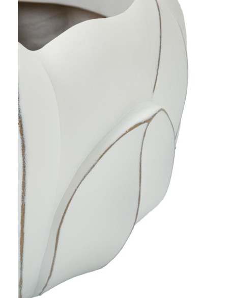 Grand Cache-pot moderne Rond Diamètre 34 cm en Résine Blanc Patiné Motif feuilles Gardy 