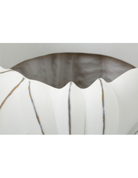 Grand Cache-pot moderne Rond Diamètre 34 cm en Résine Blanc Patiné Motif feuilles Gardy 