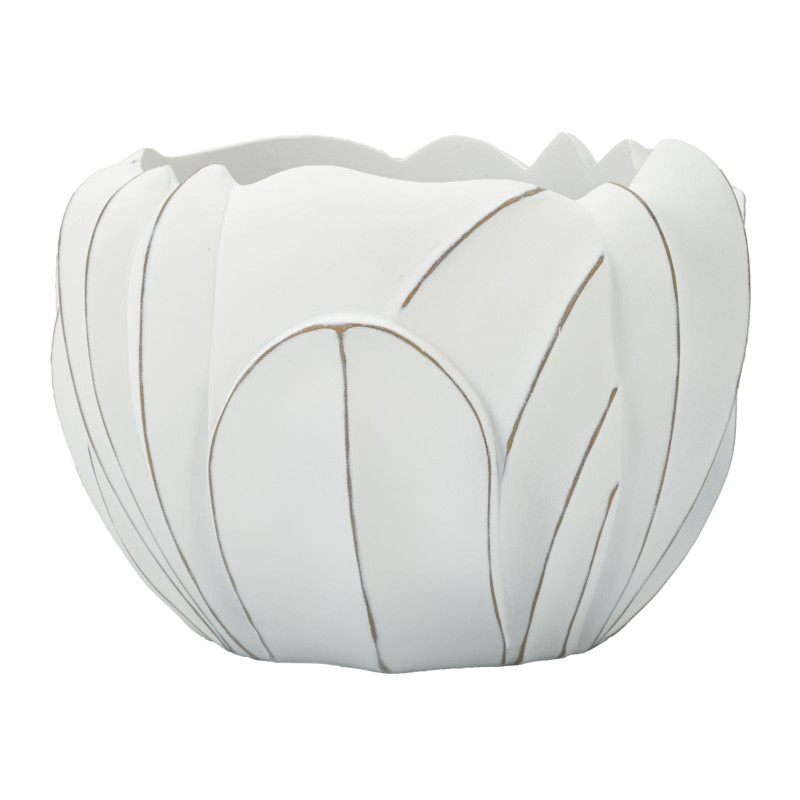 Grand Cache-pot moderne Rond Diamètre 34 cm en Résine Blanc Patiné Motif feuilles Gardy 