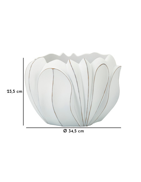 Grand Cache-pot moderne Rond Diamètre 34 cm en Résine Blanc Patiné Motif feuilles Gardy 