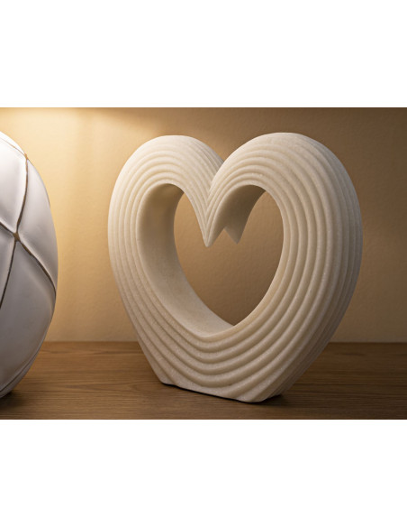Grande Statuette moderne Coeur Hauteur 26 cm en Résine Blanc Effet quartz Lovvy 