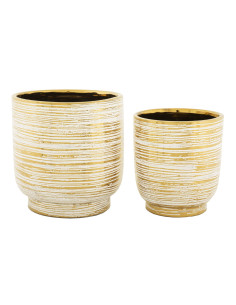 Cache-pot moderne Rond en Céramique Doré Blanc Melody (Lot de 2) 