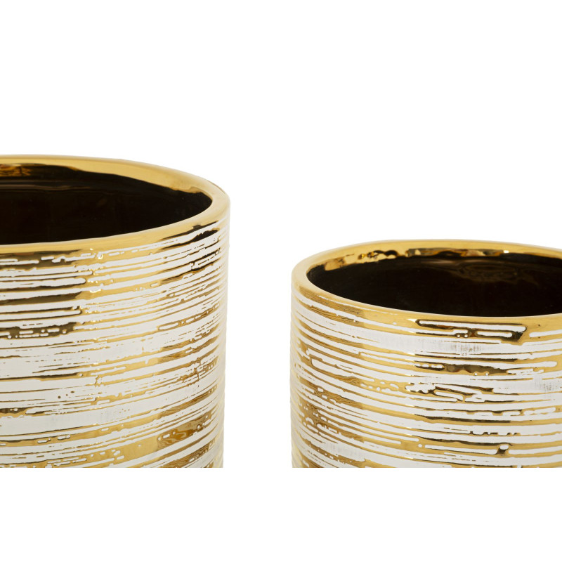 Cache-pot moderne Rond en Céramique Doré Blanc Melody (Lot de 2) 