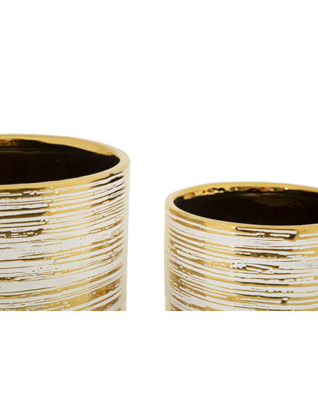 Cache-pot moderne Rond en Céramique Doré Blanc Melody (Lot de 2) 