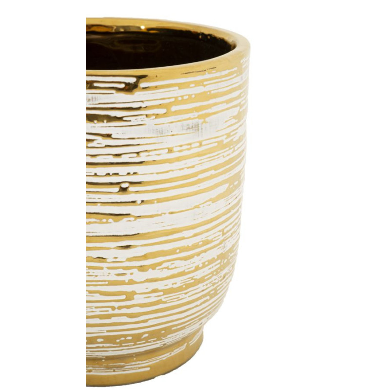 Cache-pot moderne Rond en Céramique Doré Blanc Melody (Lot de 2) 