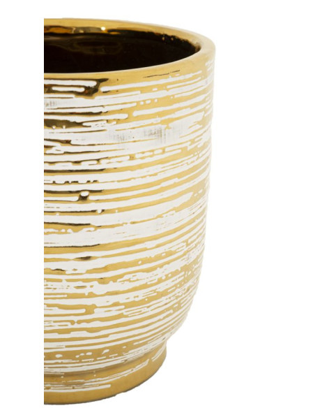Cache-pot moderne Rond en Céramique Doré Blanc Melody (Lot de 2) 