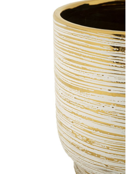 Cache-pot moderne Rond en Céramique Doré Blanc Melody (Lot de 2) 