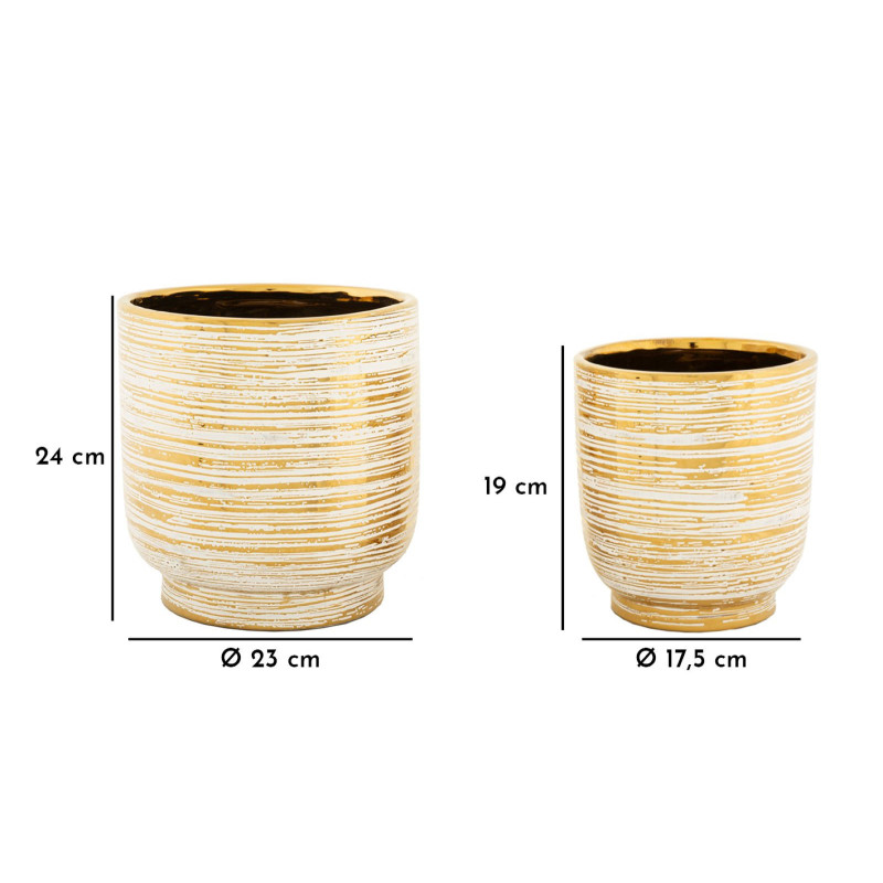 Cache-pot moderne Rond en Céramique Doré Blanc Melody (Lot de 2) 