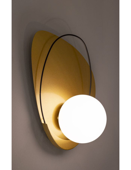 Applique murale originale moderne en Verre Blanc Métal Doré Noir Circly 