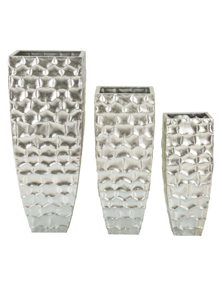 Grand Cache-pot déco haut moderne Carré en Métal Argenté Argy (Lot de 3) 