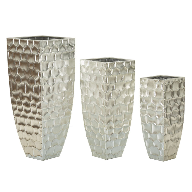 Grand Cache-pot déco haut moderne Carré en Métal Argenté Argy (Lot de 3) 