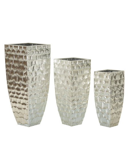 Grand Cache-pot déco haut moderne Carré en Métal Argenté Argy (Lot de 3) 