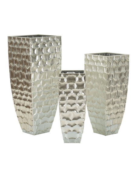 Grand Cache-pot déco haut moderne Carré en Métal Argenté Argy (Lot de 3) 