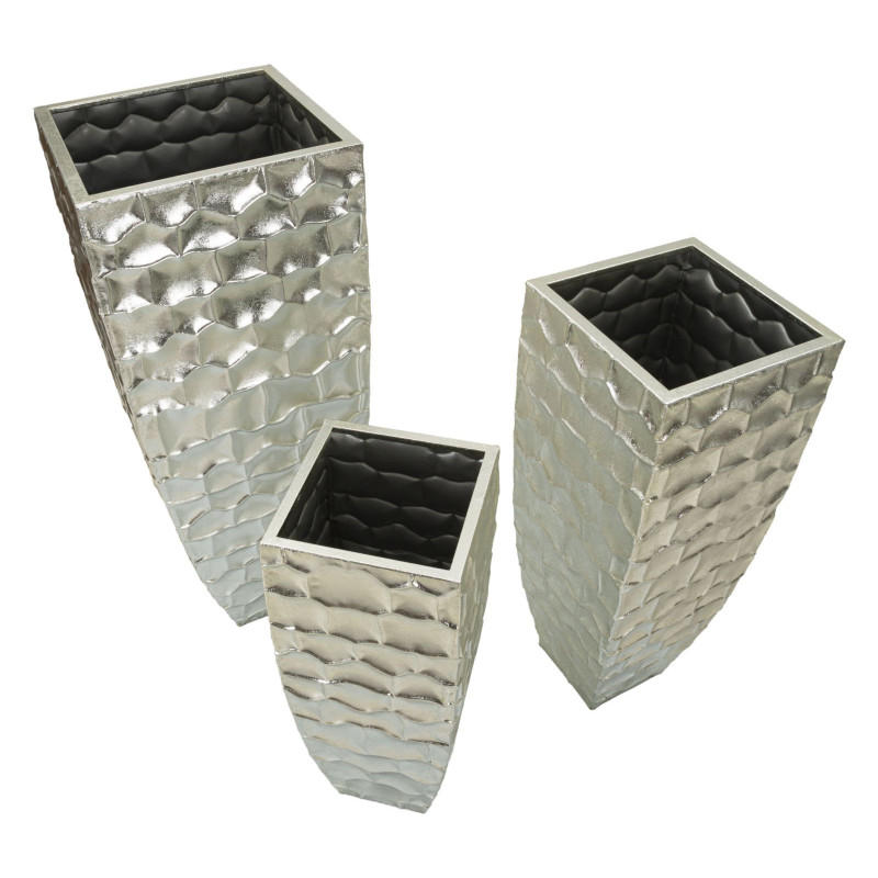 Grand Cache-pot déco haut moderne Carré en Métal Argenté Argy (Lot de 3) 