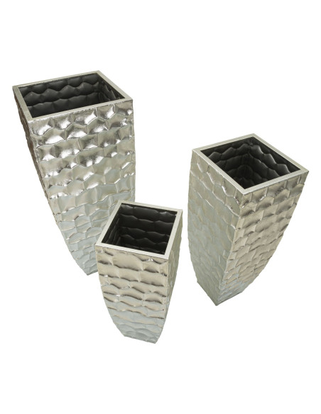 Grand Cache-pot déco haut moderne Carré en Métal Argenté Argy (Lot de 3) 