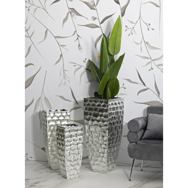 Grand Cache-pot déco haut moderne Carré en Métal Argenté Argy (Lot de 3) 